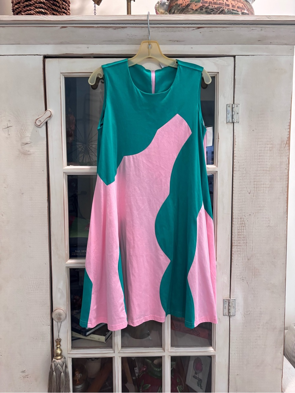 The LIQ Tees Sleeveless Pink and Teal Colorblock Swing Dress AKA Sorority Sz M
